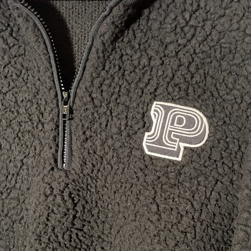 PINK Victoria’s Secret Black Sherpa Quarter-Zip Pullover Women’s S/P Fleece Crop - Picture 5 of 9